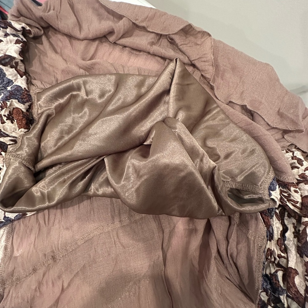 Chocolate Brown & Floral Tunic/Fall Dress Scoop Neck Boho Flowy Casual Sz M - Picture 8 of 8